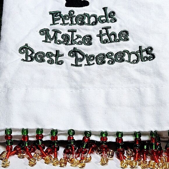 Christmas Stitched Hand Towel Friends Make The Best Presents Santa Rudolf Beaded - Picture 11 of 12